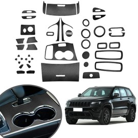 YAMUDA Compatible with Decorative Interior Protection Carbon Fiber Sticker for SUV Grand Cherokee 2014 2015 2016 2017 2018 2019 2020 2021 (Black 43pcs)