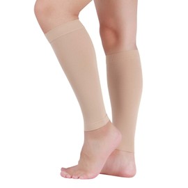 Lin Performance Medical Calf Compression Sleeve for Women and Men, 20-30 mmHg Lightweight Footless Socks for Nurses, Pregnant, Travel and Flight, Varicose Veins, Post Surgery Recovery, Edema（Beige,S）