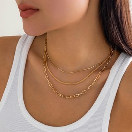 Handcess Boho Necklace Gold Layered Necklaces Beach Choker Necklace for Women and Girls, Leather or pewter