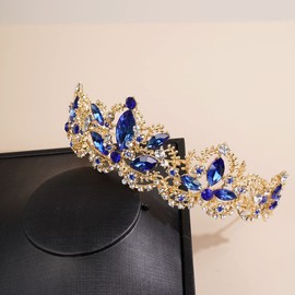 Wekicici Crystal Tiara Crowns Princess Blue Rhinestone Crown with Combs Bridal Headbands Wedding Costume Prom Birthday Birthday Party Hair Accessories for Women Girls(Style 8)