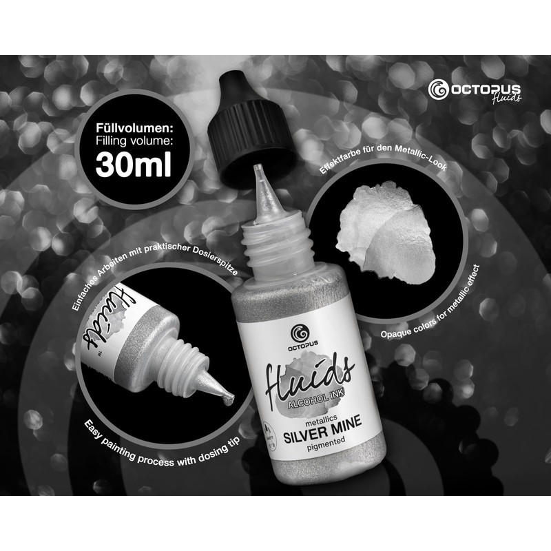 30ml Fluids Alcohol Ink Silver Mine for Fluid Art and
