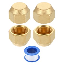 sourcing map 4Pcs 1/2" Tube OD Brass Flare Cap, 3/4"-16 UNF Female Thread 45 Degree Flared SAE Hex Pipe Fitting, Seal Tube Fittings with Tape for Air Conditioner Pipe Extension Water Gas Line