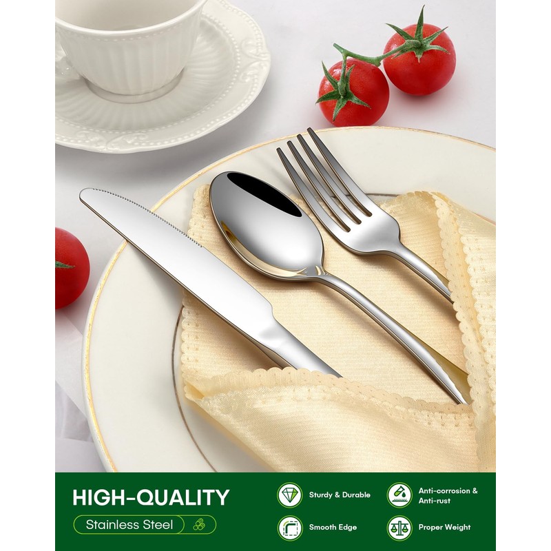 PHILIPALA Silverware Set, 48-Piece Flatware Set with Steak Knives for