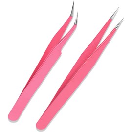 KINDOYO 2 Pieces Straight Curved Tip Tweezers - Lash Tweezers, Stainless Steel Pointed Tweezers Kit, Sticker Tweezers, Craft Tweezers for Eyelash Extensions, DIY Crafts, Nail Art, Jewelry Making