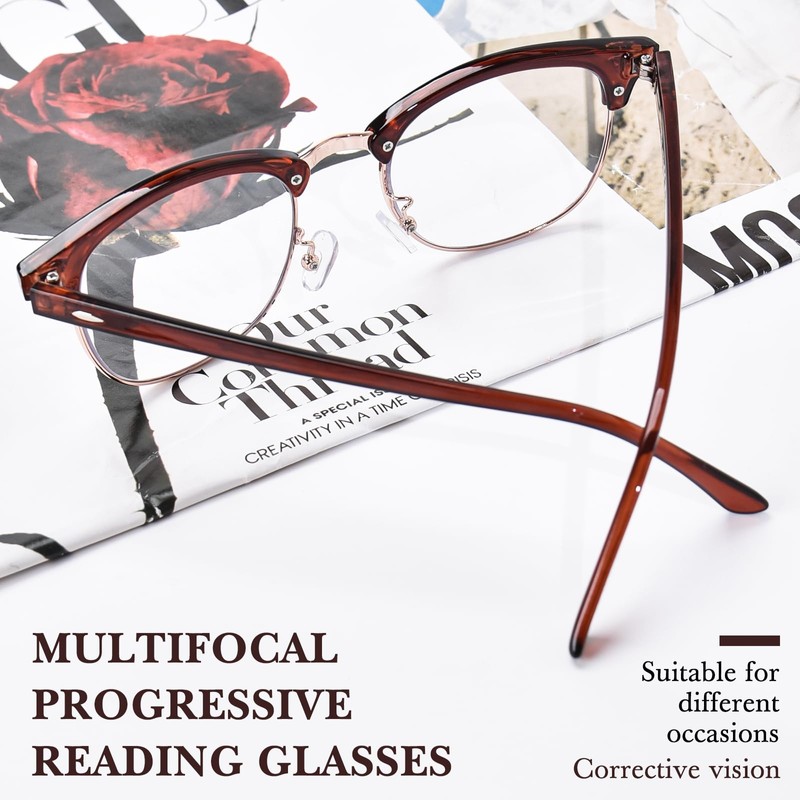 OPTOFENDY Progressive Multifocal Reading Glasses for Women Men Square Blue