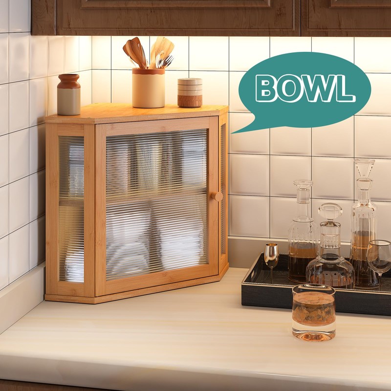viewcare Corner Bread Box for Kitchen Counter, Bamboo Wood Large
