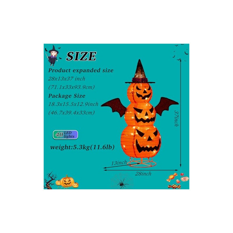 calabaza plegable de Halloween de 3 pies, 60 LED Pop-Up