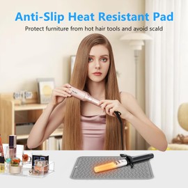Quccefods Heat Resistant Mat Oversize Curling Iron Mat Silicone Hot Hair Tools Mat for Hair Straightener,Flat Irons,Hair Styling Tools Countertop protection Portable Travel Mat 14.2" x 11"