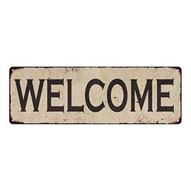 Welcome Sign Vintage Decor Rustic Signs Wall Art Tin Plaque Decoration Farmhouse Home Gift 8 x 24 Matte Finish Metal 108240071004
