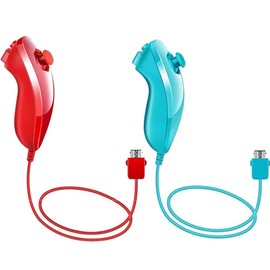 Tevodo Wii Nunchuck Controller, 2 Packs Wii Nunchuck Joystick Compatible with Wii Wii U Console(Red and Blue)