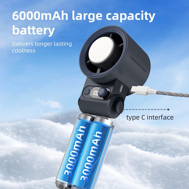 Handheld Fan with Ice Cooler,6000mAh Rechargeable Battery Operated Portable Fans,(1-199)Speed,90°