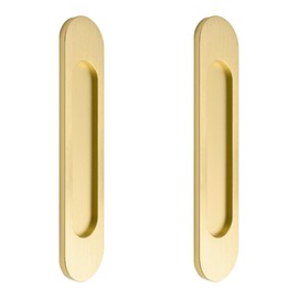 MOROBOR Self-Stick Oval Sliding Door Pulls, 2pcs Brushed Gold Aluminum Alloy Flush Pull Punch-Free Handle for Sliding Barn Door Windows Cabinets