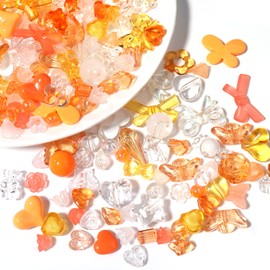 Forise 120pcs Acrylic Orange Assorted Beads Mix Random Style Candy Color Pastel Plastic Flower Beads for DIY Jewelry Making Bracelet Necklaces Phone Lanyard
