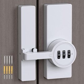 YogePote Keyless Password Barn Door Lock, 180 Degree Adhesive Cabinet Lock with 3-Digit Combination, Sliding Flip Door Latch with Glue and Screws for Gate, Closet, Shed, Pantry, Bedroom (White-1pc)