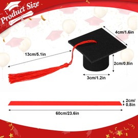 Fanfanwin 30 Packs 2025 Mini Graduation Caps Decorations with Tassels and Red Ribbon Cupcake Toppers Beer Bottle Cover Decor for College Congrats Party Supplies Tiny Favors(Red Tassel)