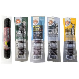 PEARSON RANCH Wild Game Meat Summer Sausage Variety Pack of 5 Elk, Buffalo Wild Boar, & Fender Blend (rabbit, alligator, venison, elk, buffalo) Exotic Meat Summer Sausage Sampler, Gluten-Free Exotic Sausage