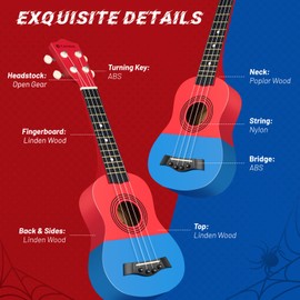 CAHAYA 21-Inch Cartoon-themed Mahogany Soprano Ukulele Beginner Kit with Gig Bag, Colorful Strap, and Fretboard Stickers—Perfect for Kids and Adults, Professional Hawaiian Ukulele Gift