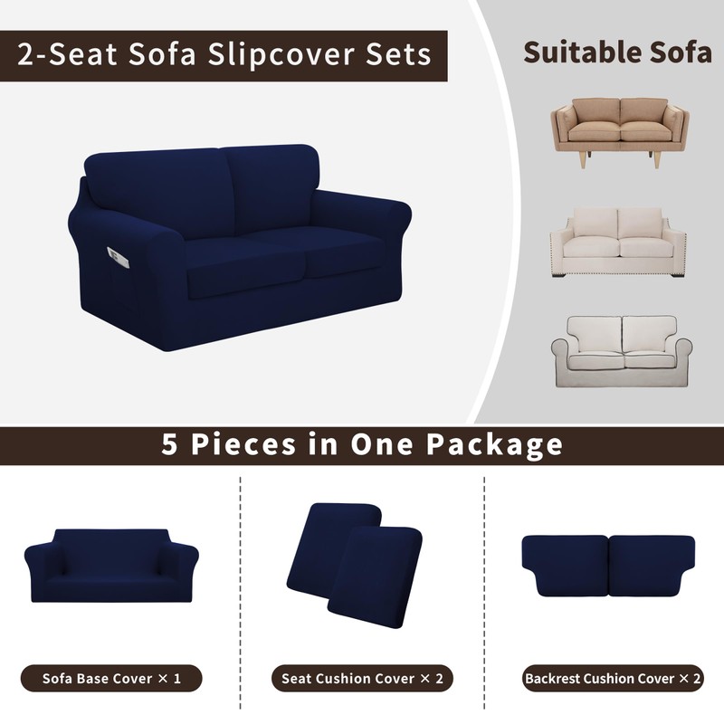 Easy-Going 5 Pieces Stretch Loveseat Cover Washable Loveseat Slipcover Set