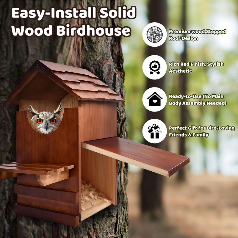 Large Owl House, 15'' x 10'' x 7'' Wooden Screech