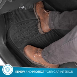 BDK Durable All Weather Black Vehicle Floor Mats Set Front and Rear Non Slip Design