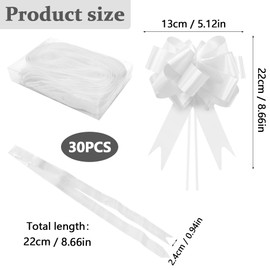 GOIYZTTR 30Pcs Large Pull Bows Ribbon White Large Pull Bows Wrapping Pull Bows with Ribbon String for Gift Packaging,Party Decoration,Flower,Car Wrapping Bow