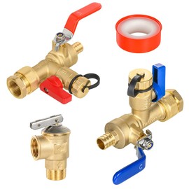 3/4 Inch FIP x 3/4 Inch Pex-B Crimp(F1807) EFIELD IPS Isolator Tankless Water Heater Service Valve Kit, with Pressure Relief Valve