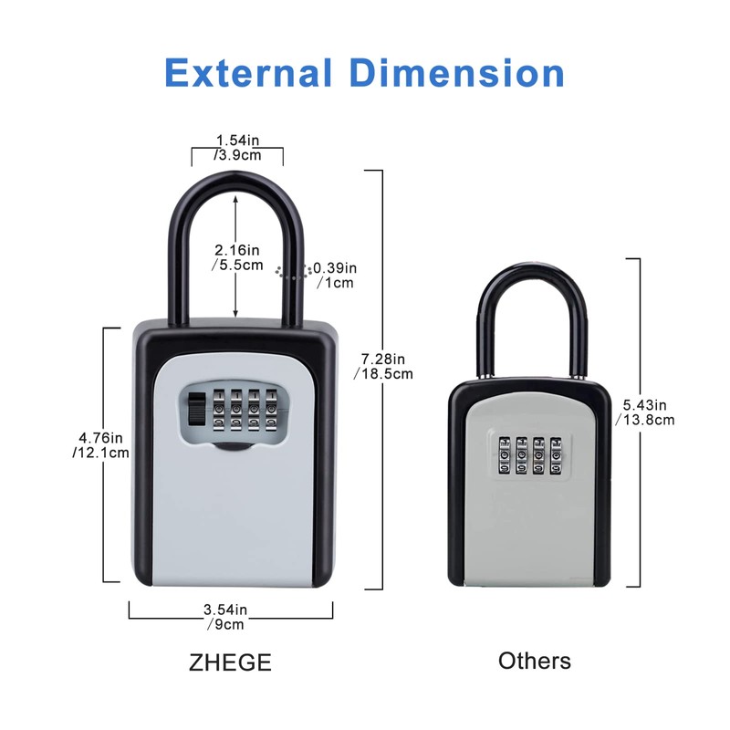 ZHEGE Key Safe with Shackle, Portable Key Safe Padlock (Free