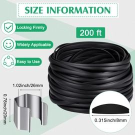 Flat Screen Spline 0.315 Width Vinyl Screen Spline with 20 Pcs Screen Retainer Clips, Flat Bottom and Curved Top Edge Screen Spline for Replacement for Installing Window Patio Door Screen (200ft)