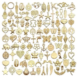 Charm Necklace Kit, 100PCS Gold Charms Antique Charms for Jewelry Making Assorted Pendants for Necklace Earring Making Supplies