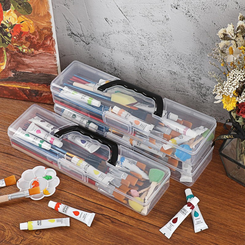 BTSKY 3 Pack Clear Plastic Painting Brush Container with Black