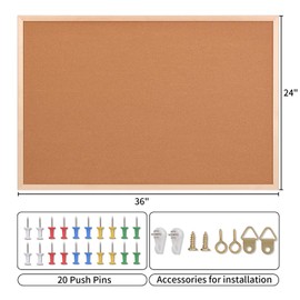 Starhali Cork Bulletin Board, 36'' X 24'', Wooden Framed Corkboard, Notice Board for Home, School and Office
