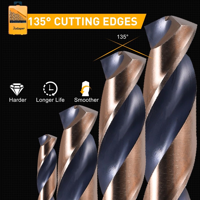 ROGAPER 29Pcs Drill Bit Set, 135 Tip HSS with Black