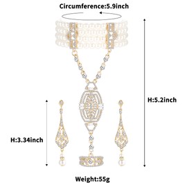 Udalyn 1920s Flapper Bracelet Ring Set Imitation Pearl Crystal Bracelet for Women Art Deco Gatsby Earrings 20s Flapper Gatsby Accessories Vintage Wedding Dangle Pearl Earrings, crystal