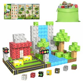 WSHIMIN Magnetic Building Blocks for Kids Ages 4-8,Magnet STEM Sensory Toys-Tiles Road Track, Mine World Build Set, Christmas Birthday Gifts Toy 32PCS
