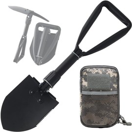 High Strength E Tool Foldable Shovel with Pick and Hoe, Ideal Camp or Backpacking Shovel, Multipurpose Tactical Bag (Green)