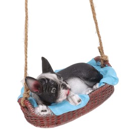 Garden Dog Statue Outdoor Swing Ornament Hanging Decoration Home Bulldog Animal (Black)