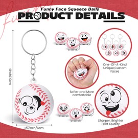 Arrowbash 30 Pcs Baseball Keychains Party Favor Mini Funny Stress Ball Sports Face Key Chain Baseball Party Gifts Keyring for Team Souvenir Rewards Bag Filler