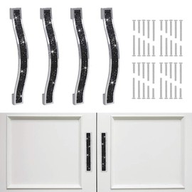 SAVORI Drawer Pulls Handle Bling Crystal Dresser Cupboard Closet Cabinet Wardrobe Door Furniture Handles Hardware Handle Pull for Home Kitchen Bathroom 4 Pack (14cm - 4 Pack, Black)