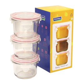 Glasslock MCCB016 Baby Food Round Container, 3-Piece Set, Clear, GL-545