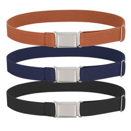 VONMELLI 3 pack Kids Adjustable Magnetic Belt Boys Girls Easy Clasp Stretchy Belt for School Uniform Pants Black+Blue+Reddish Brown