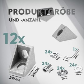 shinfly Pack of 12 Aluminium Profile Angle 30 x 30 mm, Mounting Material Aluminium Profile Angle Connector, Corner Connector 90 Degree Angle for Workbenches, Shelves, Device Stands, Support