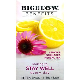 Bigelow Benefits Herbal Tea (Pack of 2) Lemon & Echinacea, 18 Count Boxes