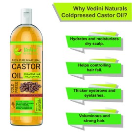 Vedini? Premium Cold Pressed Castor Oil - Pure & Virgin Grade - for Healthy Hair and Skin (200ml)