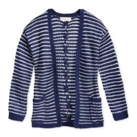 Pink Republic $40 Pink Republic Girls Striped Open Front Cardigan , Size M, Navy/Ivory,