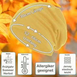 style3 Slouch Beanie, warm autumn/winter breathable, fine and light jersey, XXL, unisex, delicate, one size, mustard, Einheitsgröße