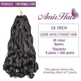 Amir Hair 8 packs French Curly Braiding Hair 16 Inch Loose Wave Braiding Hair Pre Stretched Synthetic Hair Extensions (1b#)