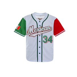 Kynkow Mexico 34 Button Down Jersey Short Sleeve Hipster Boys Hip Hop Baseball Jersey (as1, Alpha, x_s, Regular, White)