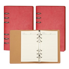PATIKIL A6 Refillable Leather Notebook, 2Pcs 6 Ring Hardcover Binder Notebook 96 Sheets for Business Office Study Writing Journal Personal Planner, Red