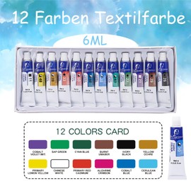 Nurila Machine Washable Textile Paint, 12 Colours, Fabric Paints, Washable, 6 ml Textile Paints, Fabric Paint, Fabric Paint for T-Shirt, Fabric Bag, Canvas Shoes, Jeans, Hat, Drawing Paper