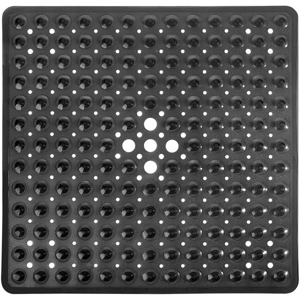 Yimobra Shower Mat, Non-Slip Shower Mat with Suction Cups, Safety Mould Resistant Bath Mat with Drainage Holes, Non-Slip Shower Mat, BPA Free, Machine Washable, 53 x 53 cm, Black